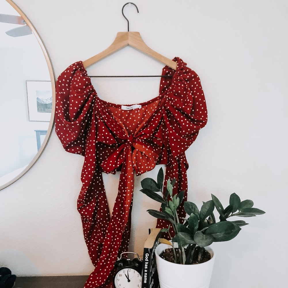 Polka dot Copperose tie crop top
